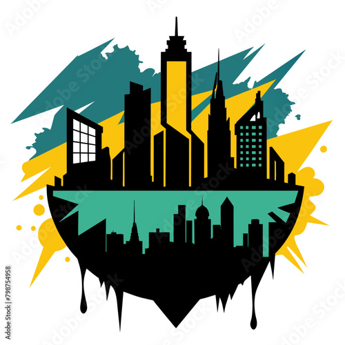 Illustrate an edgy vector graphic of a city skyline  accentuated by graffiti-inspired artwork and the silhouette of stylish urban dwellers  capturing the eclectic essence of metropolitan life