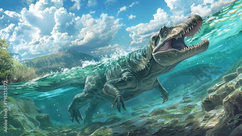 Mosasaurus extinct reptile illustration, underwater