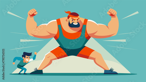 A wrestler with ADHD using their hyperfocus and strength to overpower their opponent and win the match.. Vector illustration