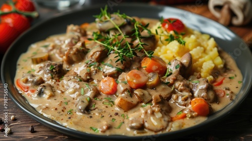 Creamy sauce with vegetables served with chicken liver