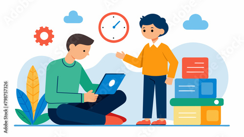 An individual with ADHD receiving oneonone life skills coaching to improve their organization and time management skills.. Vector illustration