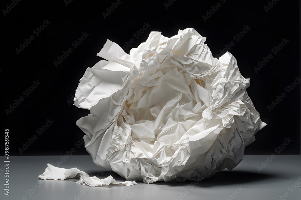 Crumpled white paper ball on dark backdrop representing rejection or creative block, discarded ideas or waste Crumpled white paper ball on dark backdrop representing rejection or creative block, discarded ideas or waste