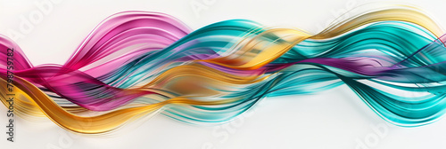 Dynamic waves of vibrant magenta, electric teal, and goldenrod forming an illustrative wavy abstract with rich color on a clean white backdrop