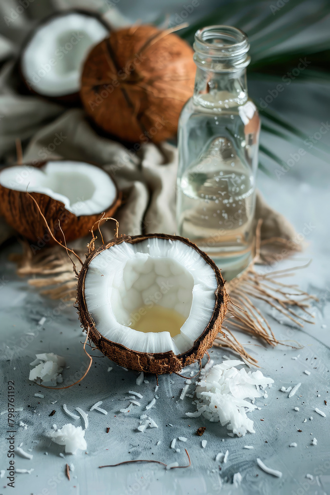 Coconut oil on the table. Selective focus. Coconut oil on the table. Selective focus.