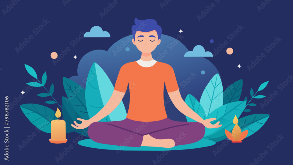 During a meditation session a man breathes in the calming scent of ylangylang and frankincense allowing him to deepen his state of relaxation and.