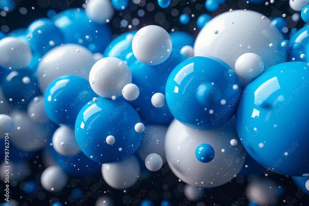 3D rendering of a blue and white abstract background with spheres of ...