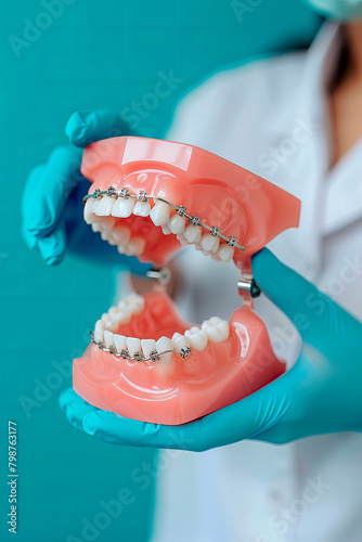 Model of a jaw at a dentist. Selective focus. © yanadjan
