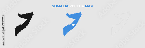 Somalia Map Vector Pack. Map with Flag. Gray Map Silhouette. Gray Outline Map. Editable EPS file. 