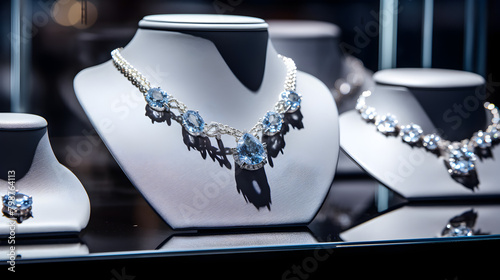 Jewelry diamond rings and necklaces show in luxury