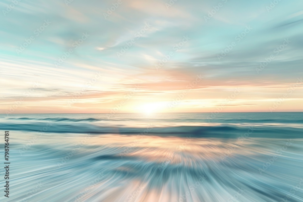 Ocean And Sky Background. Abstract Artistic Blur of Calm Sunrise on Atlantic Beach