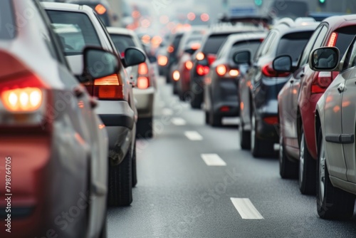 Cars on the Road. Traffic Jam on the Highway with Auto Brake Lights