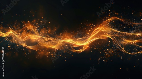 Light A Fire. Abstract Stylish Night Sky with Golden Glowing Flames and Luminous Trail