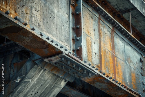 Bridge City: Close-up of Steel Beam Crossing in Downtown Asia