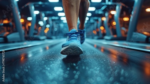 Artistic image of a person walking in a fitness center and gym on an indoor background