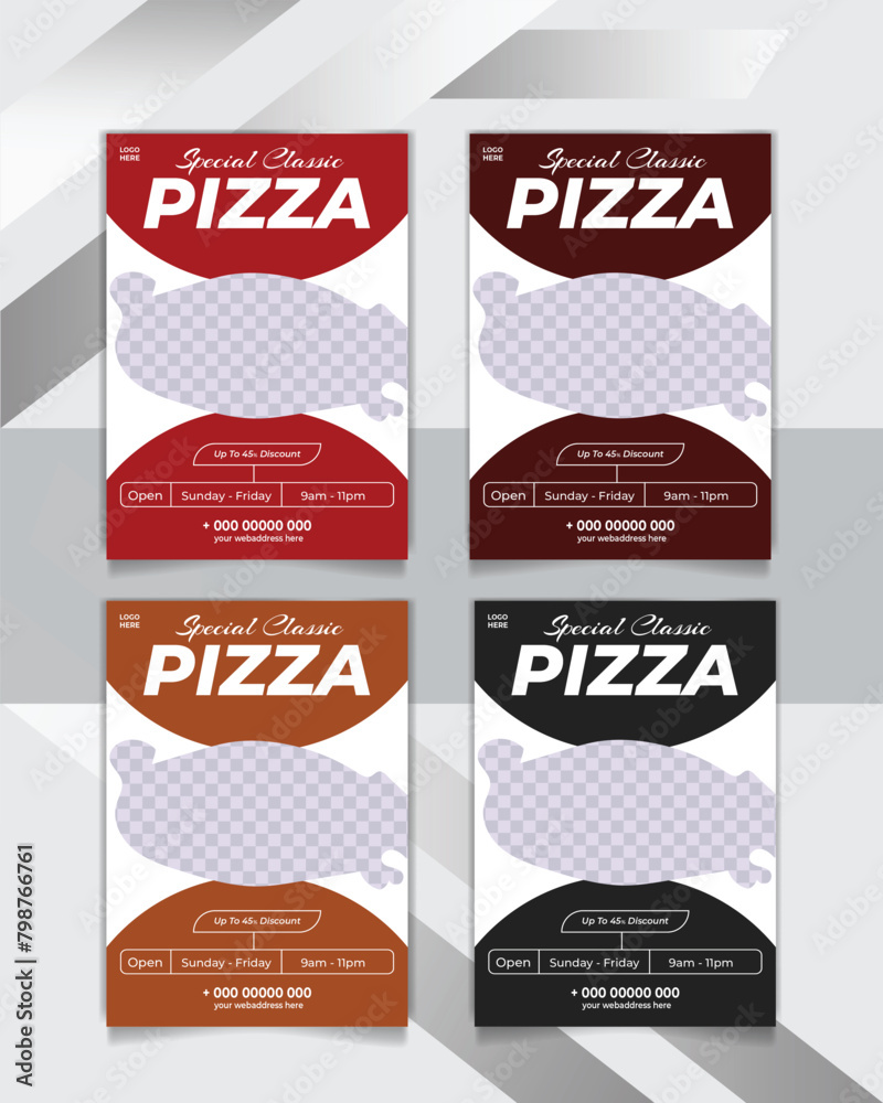 Pizza restaurant flyer and Hand drawn pizza poster design template