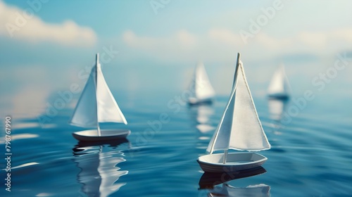 Miniature Sailboats Drifting on a Calm Blue Ocean,
Serene Background Design for Nautical Themes, Hand Edited Generative AI photo