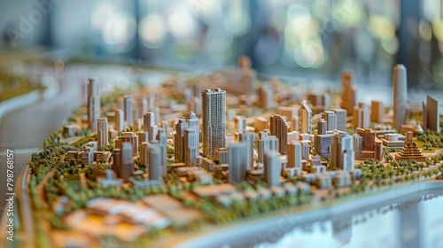 A miniature model of a city with skyscrapers and greenery © Rattanathip