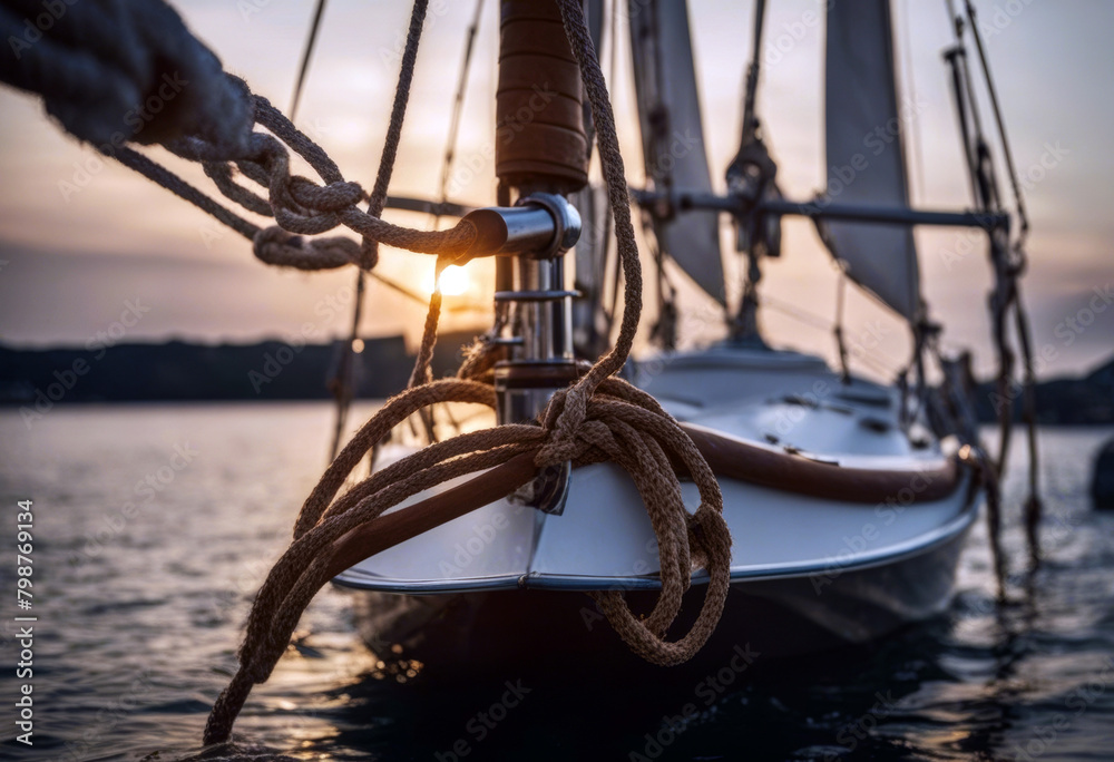 Obraz premium boat sail mooring yacht activity adult adventure alone calm captain care casual attire caucasian deck dock guy happy hobby horizon knot leisure life lifestyle looking man marin maritime modern