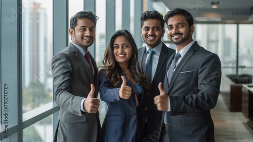 Corporate Indian Business Owners Giving Thumbs Up in Modern Office Setting generative ai