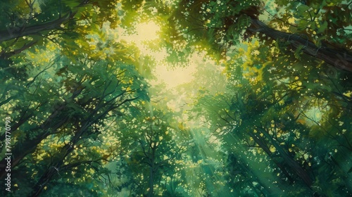 anime background of a forest with sunlight shining through the trees