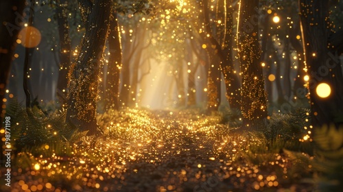 Magical Forest in Golden Light: A Ground-Level Perspective
