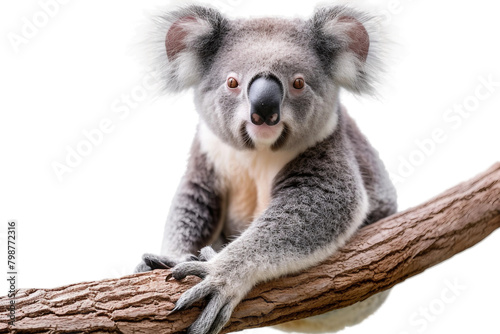 Serene Koala Perched on Tree Branch. On Transparent Background.