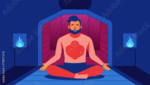 The gentle hum of an infrared sauna creates a calming atmosphere as a man sits and imagines the infrared light waves trating his body increasing.