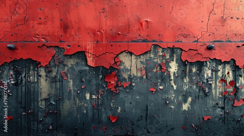 Peeling red paint reveals time's passage. Generative AI