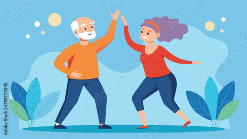 An elderly couple participating in a dance class known to promote increased flow to the brain and improve cognitive function..