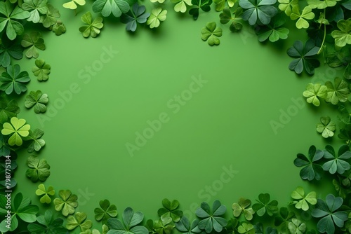 Festive st. Patrick's day border with a variety of shamrocks on a lush green background