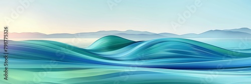 Abstract artistic portrayal of tranquil ocean waves merging with serene blue hues in a seamless seascape horizon photo