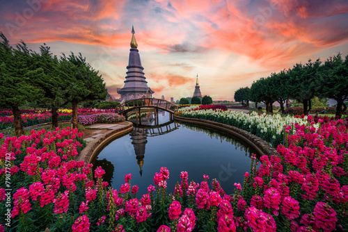 Place leisure travel  Doi Inthanon national park of Thailand. Pagoda on Inthanon national park at Chiang mai  Thailand.