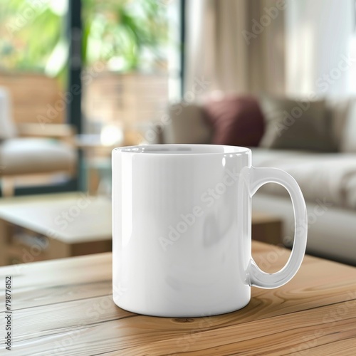 Coffee mug mockup on a Table in Front of a Window