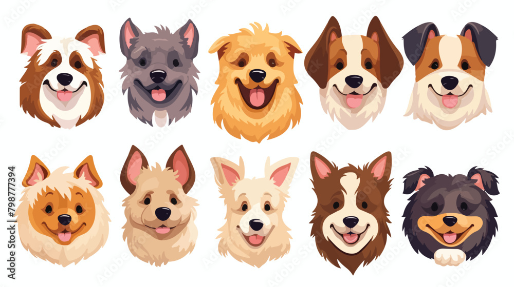Cute dog faces set. Canine portraits different dogg