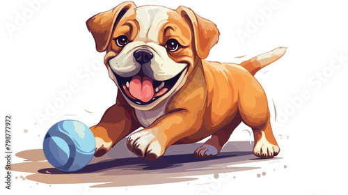 Cute dog playing with ball. Funny puppy English bul photo