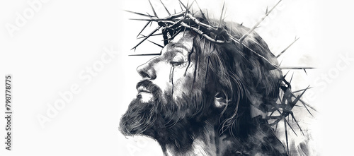 Jesus Christ, graphic portrait. Hand drawing, black and white art of a Jesus Christ