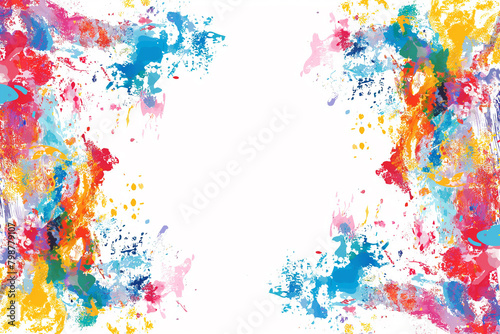 Colorful frame border vector illustration with paint splashes and a colorful background  leaving white space in the center of the picture and white blank edges