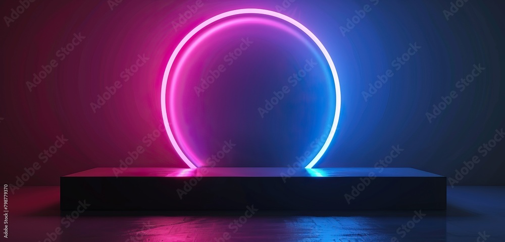 Stunning visual of a glowing neon circle and platform. Perfect for showcasing products or services in a modern and eye-catching way. Stunning visual of a glowing neon circle and platform. Perfect for showcasing products or services in a modern and eye-catching way.