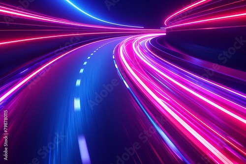 Abstract futuristic background with colorful light streaks and glowing lines on a dark backdrop, creating an atmosphere of speed, motion or technology glow