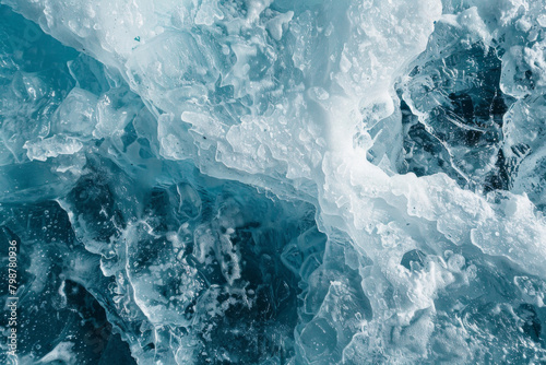 Textured surface of an iceberg, showcasing its rugged edges and icy formations. Iceberg textures offer a crisp and invigorating backdrop photo