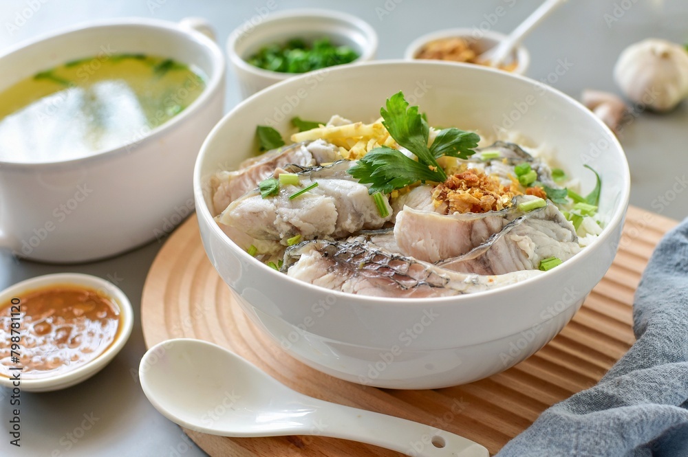 Dried Rice Porridge with Seabass , home cooked, asian cusine Dried Rice Porridge with Seabass , home cooked, asian cusine