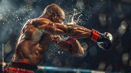 A boxer in a red uniform is throwing a punch with his left hand.   © muheeb