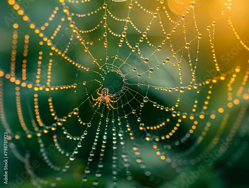 macro shot of dew on spider web, intricate detail , Stable Diffusion