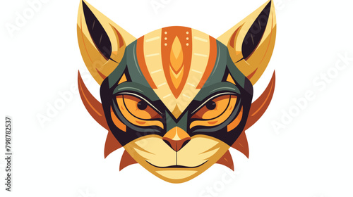 Angry ethnic tribal cat mask showing teeth. Frighte