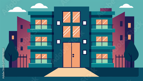 An apartment building with secure and private entrances for residents with anxiety or paranoia.. Vector illustration photo
