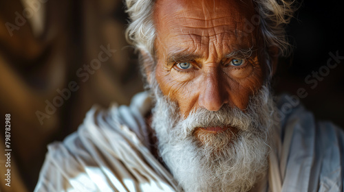 Portrait of a white bearded man living in ancient times. (Ai generated) 