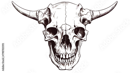 Animal skull. Head bone with teeth. Detailed outlin photo