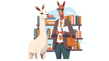 Anthropomorphic animal reader with books. Smart lla
