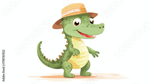 Cute happy crocodile character in Scandinavian styl