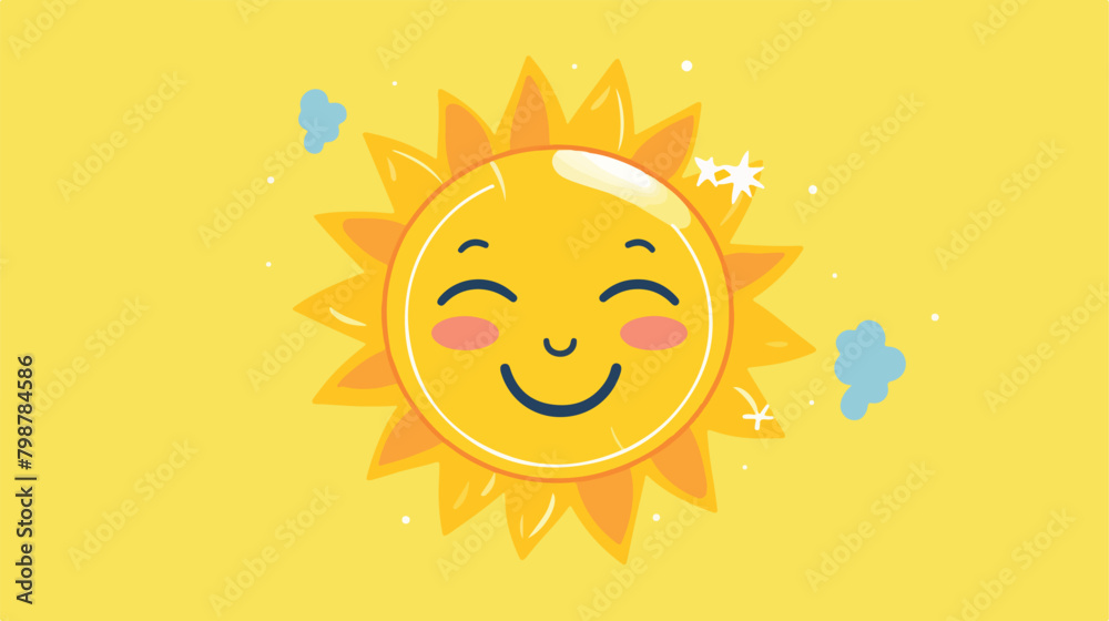 Cute happy summer sun character with funny smiling